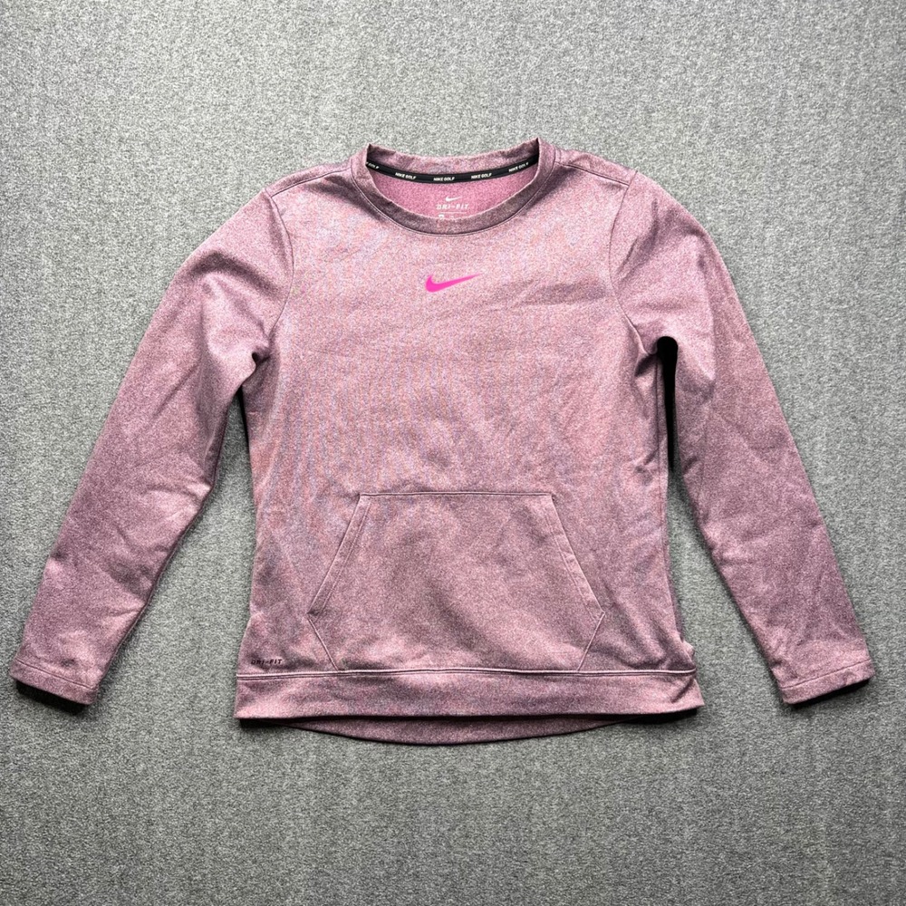 Nike Golf Sweatshirt Womens Medium Pink‎ Dri-Fit Fleece Crewneck Pullover Pocket